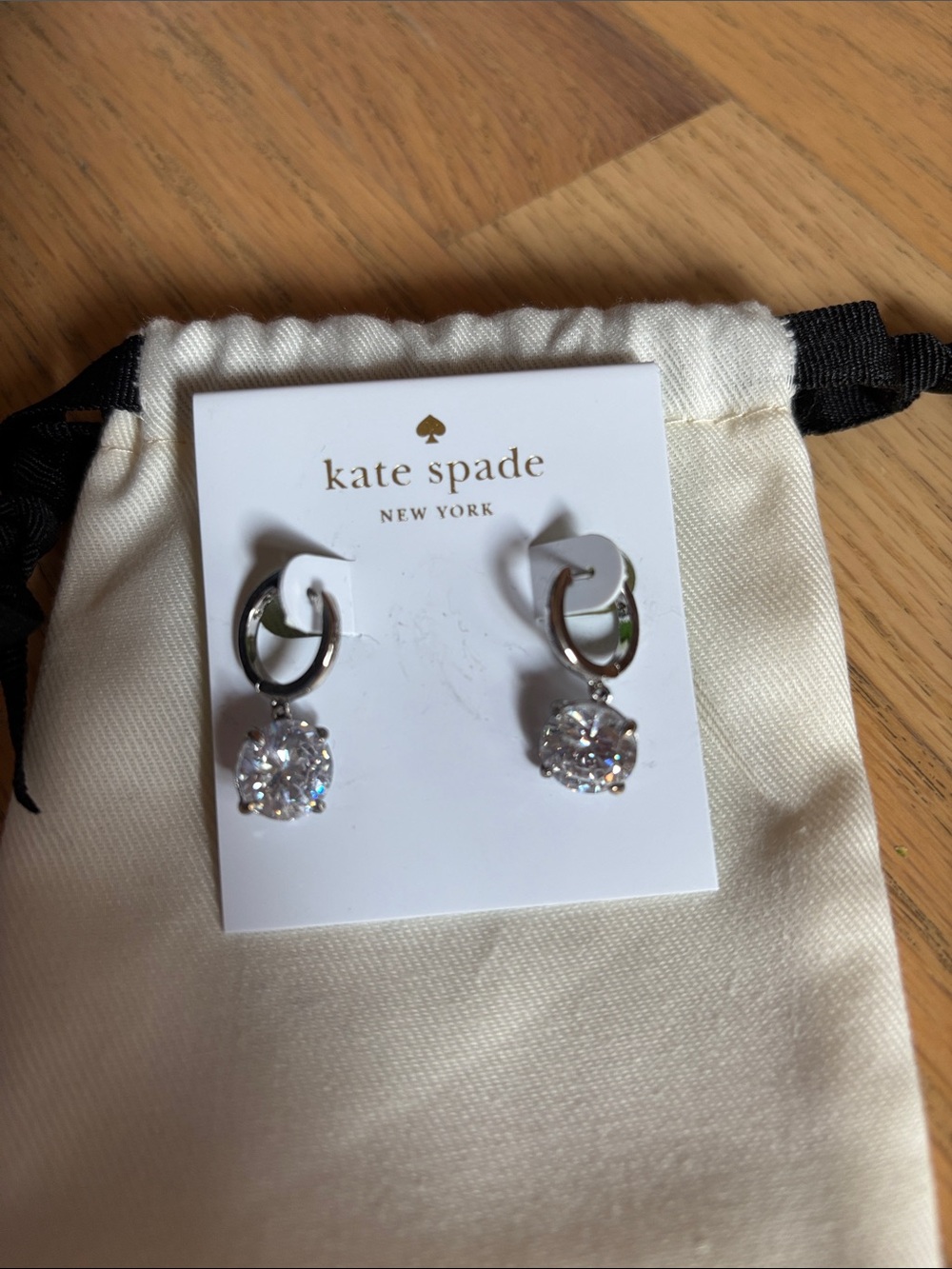 kate spade Silver Crystal Drop Earrings - Clear Sparkle